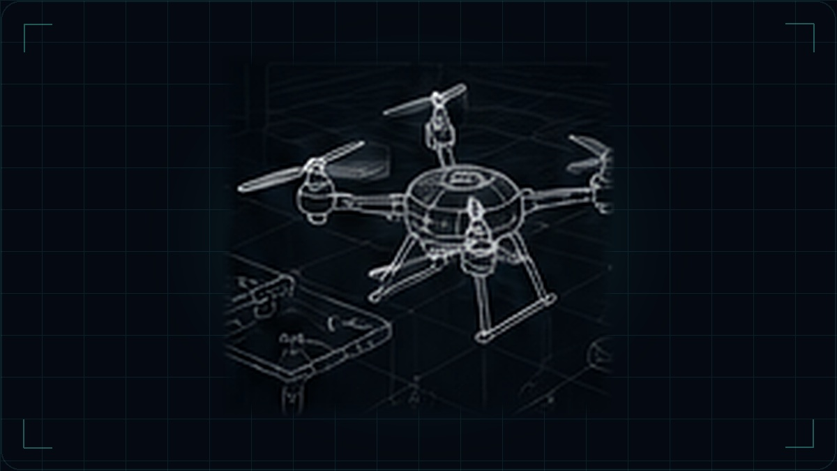 Technical wireframe study of a multirotor UAV platform